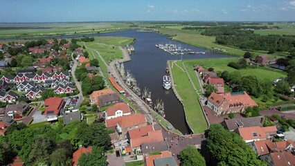 Fishing harbour with crab boats, Greetsiel, Krummhörn, East Frisia, Lower Saxony, Germany, Europe
