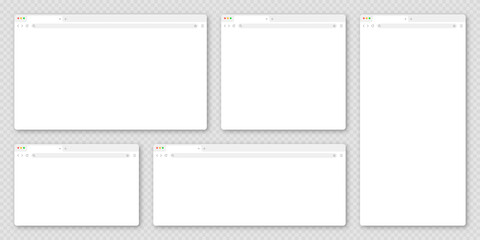 Blank web browser window with tab, toolbar and search field. Modern website, internet page in flat style. Browser mockup for computer, tablet and smartphone. Adaptive UI. Vector illustration