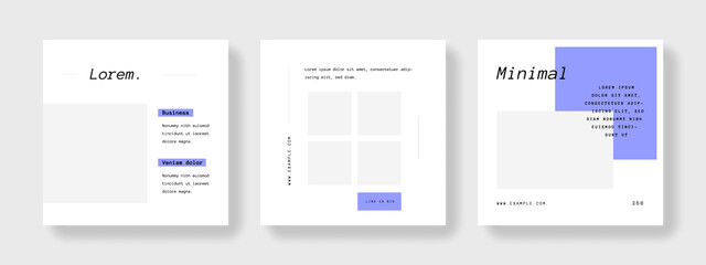 minimal business social media, clean and editable layouts for instagram and facebook, square templates for company, corporate graphic with place for photos