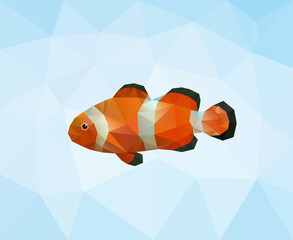 Polygonal clown fish, low poly clown fish, geometric vector illustration, isolated on white background.