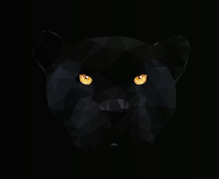 Black panther low poly portrait on dark background. Vector polygonal animals