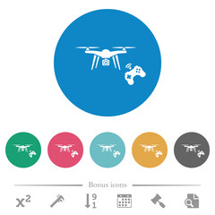 Drone controlling flat round icons