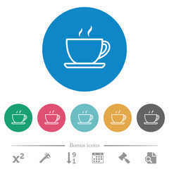 Cup of coffee outline flat round icons