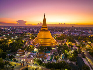 Aerial view of Phra Pathom Chedi biggest stupa in Nakhon Pathom, Thailand