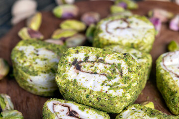 soft Turkish delight confection with pistachio nuts and chocolate