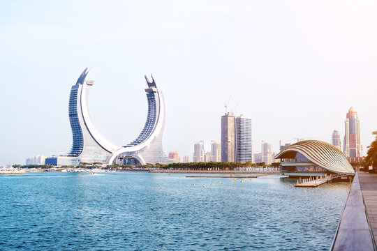 Panoramic view at Luseil Marina promenade, Qatar