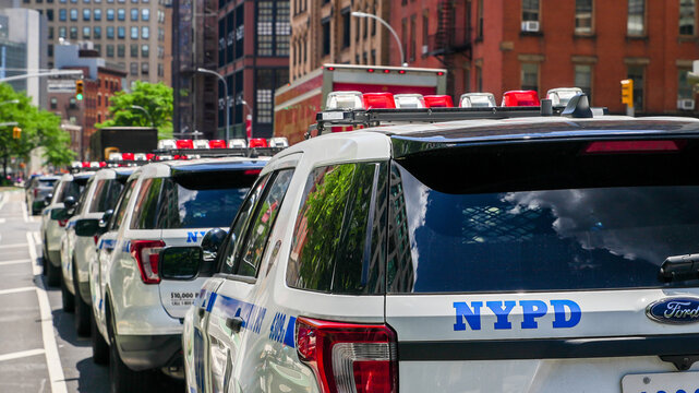 NYPD cars parking on Varick Street in Manhattan
