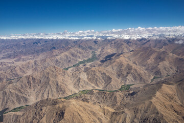 Aerial view of the himaraya mountain ranges in Ladakh, India