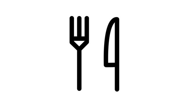 Fork knife spoon icon animation, outline isolated on white background