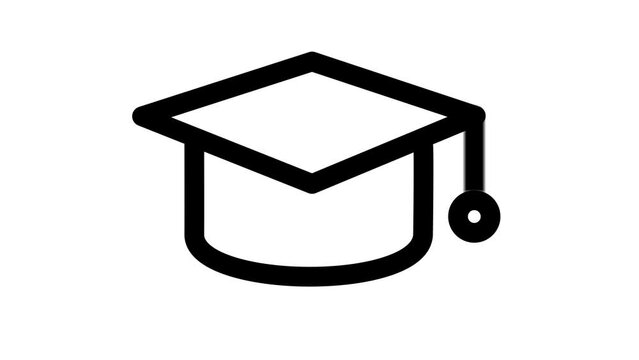 Mortarboard. Square academic cap dicon animation, outline isolated on white background