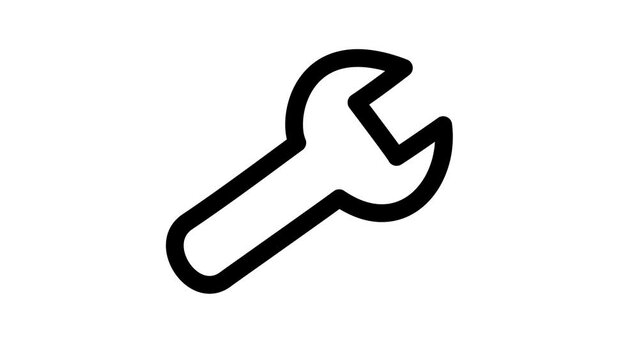 Wrenct tool reapir icon animation, outline isolated on white background
