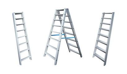 3d realistic vector icon illustration. Metal ladder in front and side view, isolated on white background.