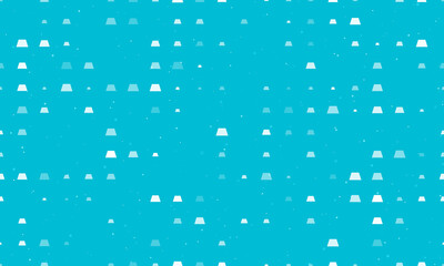 Seamless background pattern of evenly spaced white trapezoid symbols of different sizes and opacity. Vector illustration on cyan background with stars