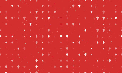 Seamless background pattern of evenly spaced white kite symbols of different sizes and opacity. Vector illustration on red background with stars