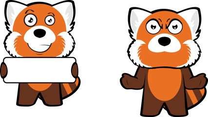 chibi red panda cartoon expressions pack illustration in vector format