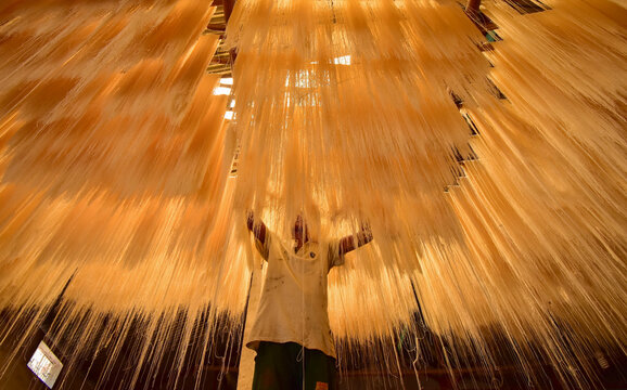 Making Rice noodles. Rice vermicelli noodles