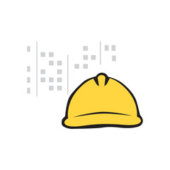 yellow hard hat with abstract buildings in behind, vector