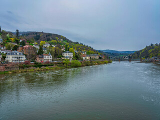Fototapeta na wymiar River side houses in Heidelberg Germany