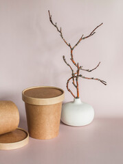 Craft paper waterproof glass for storage, food, drinks, lunch box on a light pink background