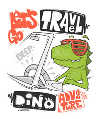 Dinosaur a drive in a convertible. vector shirt print design
