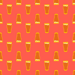 Beer glass seamless pattern, great design for any purposes. Doodle style. Hand drawn image. Color repeat template. Party drinks concept. Freehand drawing. Cartoon sketch graphic draft