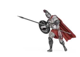 Fototapeta premium ancient warrior is doing a deffence pose with copy space