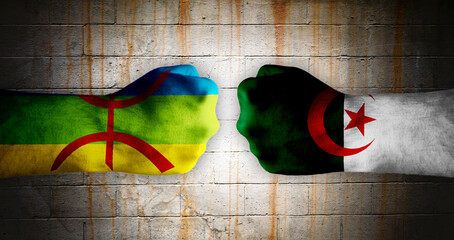 Berber vs Algerian flag painted on fists