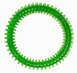 Green rubber ring with spikes. Toy for dogs isolated on white background