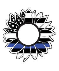 american sunflower thin blue line split monogram name frame svg , thin blue line svg, police svg, back the blue svg, police officer svg,
