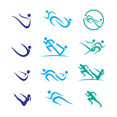 fitness workout, pilates, aerobics, jogging, modern design concept Logo vecto