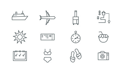 Vacation Travel Holiday line icon set. Tourism Infographic symbols. Vector
