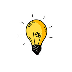 Light Bulb. Sketch drawn electric device. Cartoon doodle lighting concept and idea