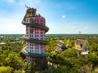Aerial view of Wat Sam Phran the Dragon temple in Nakhon Pathom, Thailand