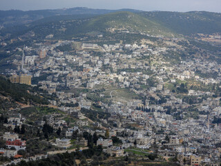 Fototapeta na wymiar Ajloun, Jordan buildings, mosques and trees 