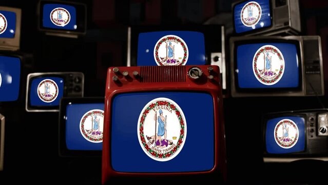 The State Flag of Virginia and Vintage Televisions. 4K Resolution.