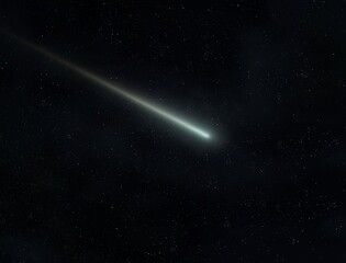 Fototapeta na wymiar Meteor glowing trail in the atmosphere. Bright meteorite in the night sky. Beautiful falling star.
