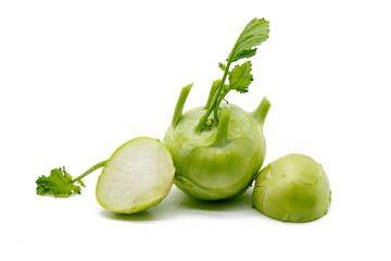 Fresh kohlrabi vegetable isolated on white background. full depth of field.