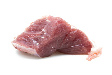 Pile of beef cubes isolated on white.