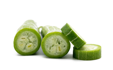 slices Snake gourd isolated on white background front view
