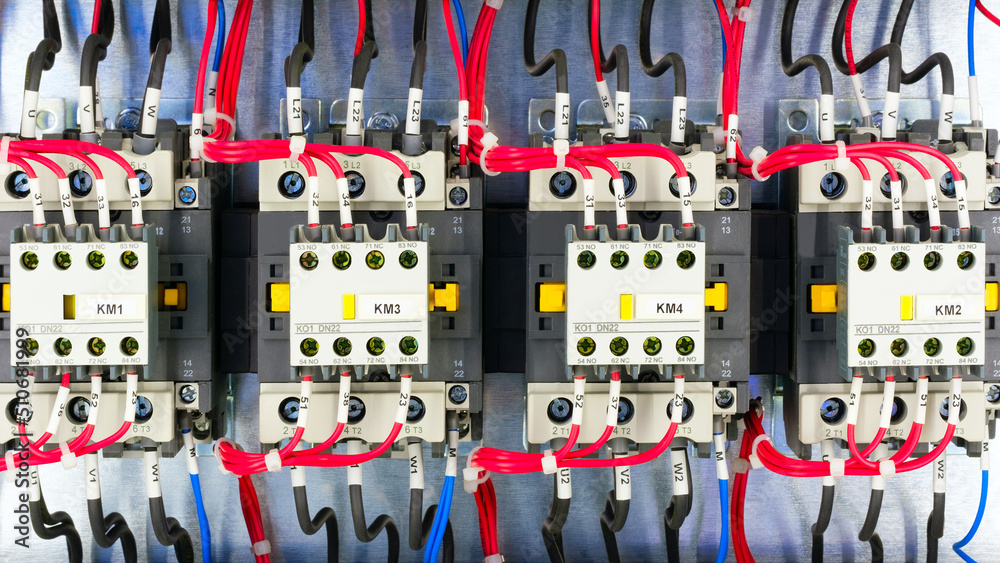 Poster new automated system of electric power supply and distribution. Electric boxes with high-voltage equipment. The scheme for supplying electric power through the main and reserve channels