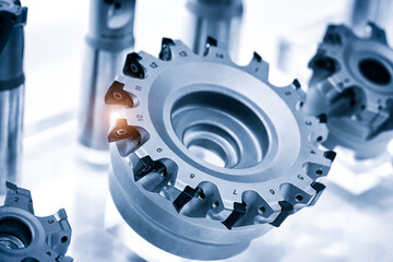 industrial metalworking milling cutter close-up, industrial concept background