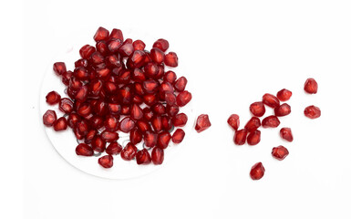 Pomegranate seeds isolated on white background With clipping path. Full depth of field.