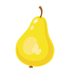 Yellow juicy pear.  In cartoon style. Isolated on white background. Vector flat illustration.