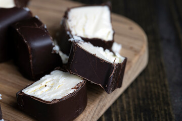 curd cheese in milk chocolate on the table