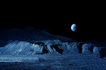 View from the moon to the Earth. Elements of this image furnished by NASA
