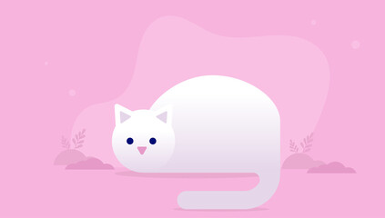 Simple vector cat lying down relaxing with pink background