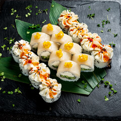 sushi set on the black stone