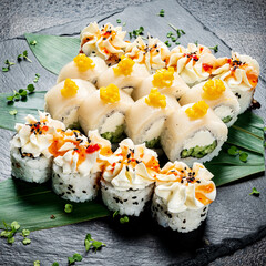 sushi set on the black stone