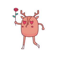 Fototapeta na wymiar Romantic deer with roses, illustration for t-shirt, street wear, sticker, or apparel merchandise. With doodle, retro, and cartoon style.