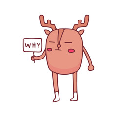 Funny Bored deer character, illustration for t-shirt, street wear, sticker, or apparel merchandise. With doodle, retro, and cartoon style.